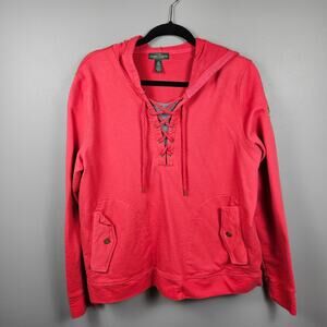 Lauren Ralph Lauren Lace Up Hoodie XL Red Nautical Crest‎ Cotton Sweatshirt